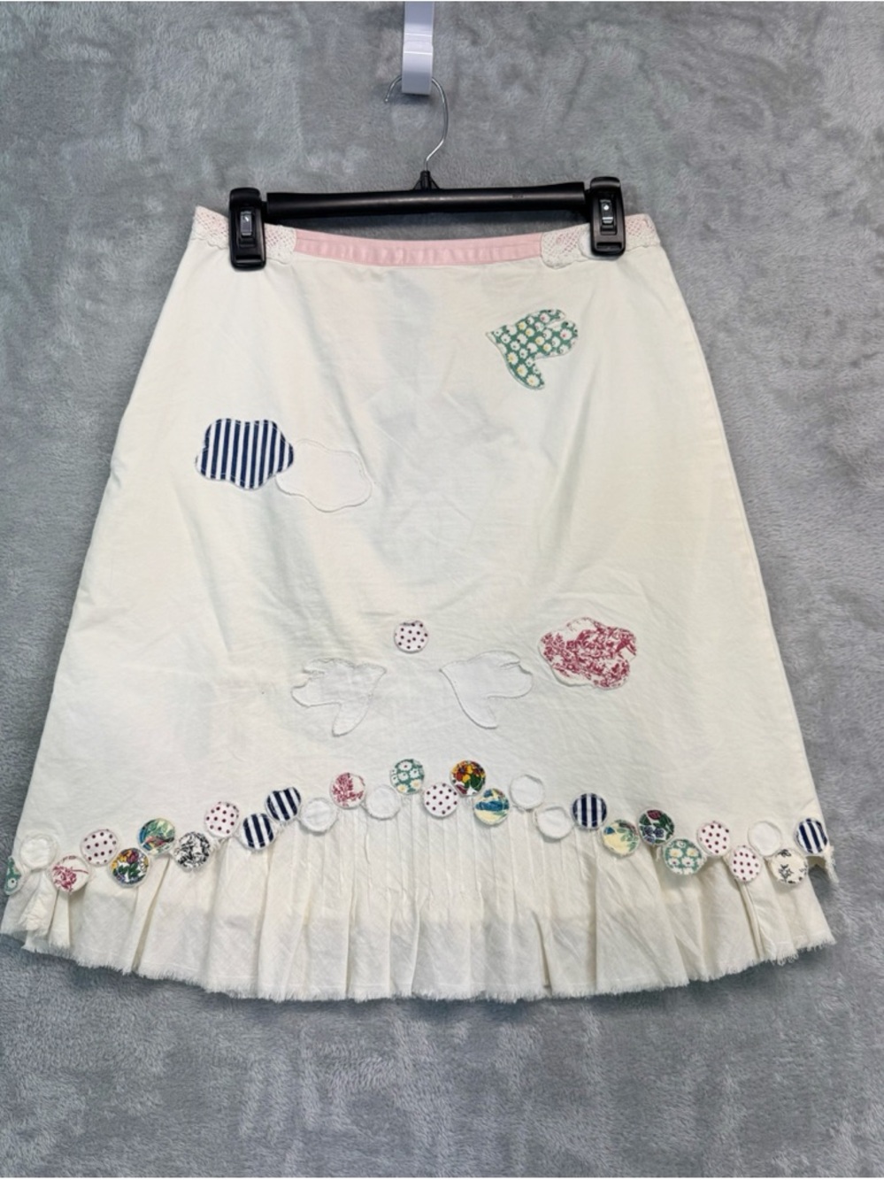 Odille Anthropologie Womens Size 2 Skirt Patchwork Cream Lined Pleated Side Zip